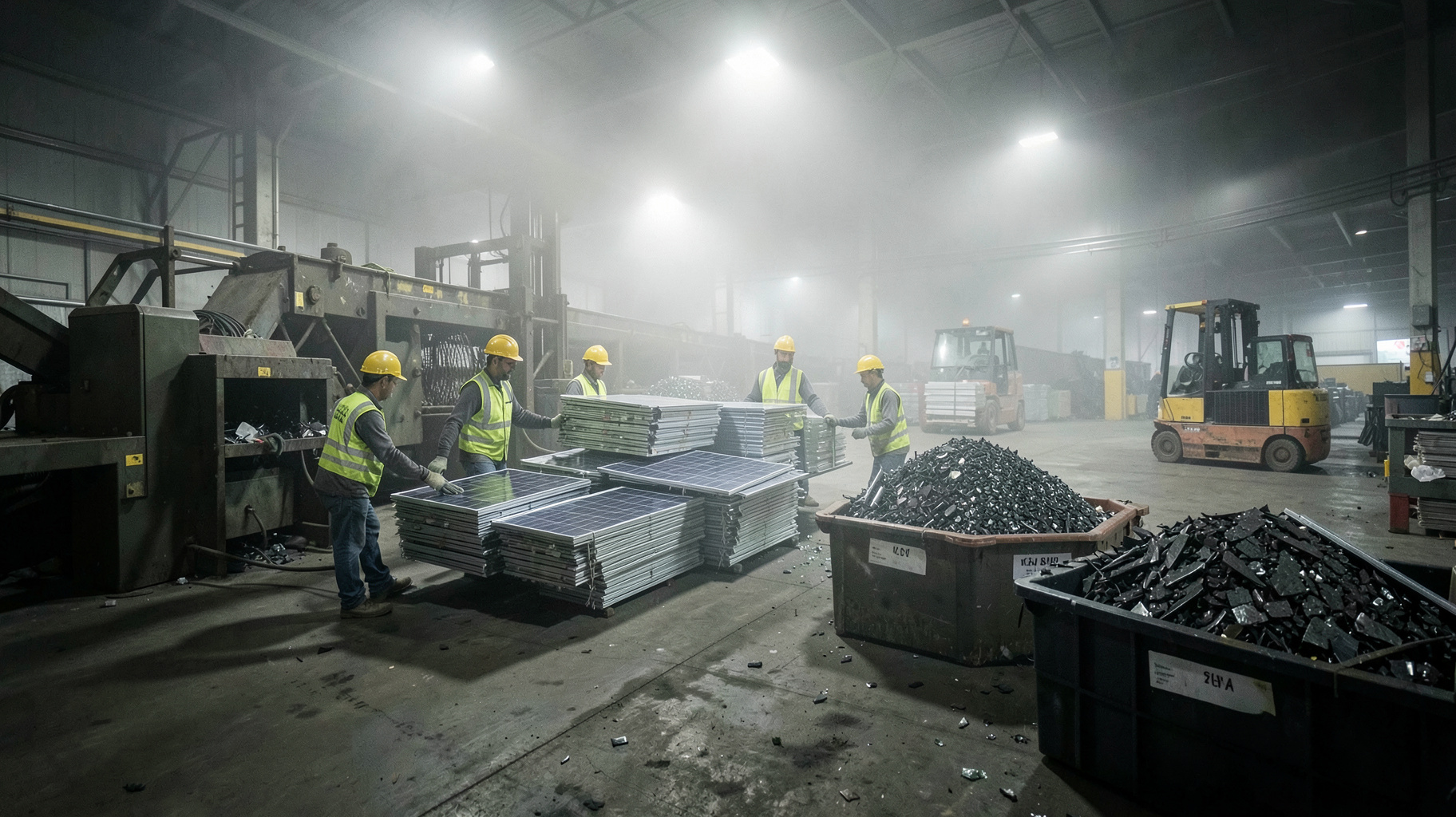 米Comstock Metals、太陽光パネルリサイクル工場を24時間稼働化—年10万トン処理の量産期へを表すイメージ写真